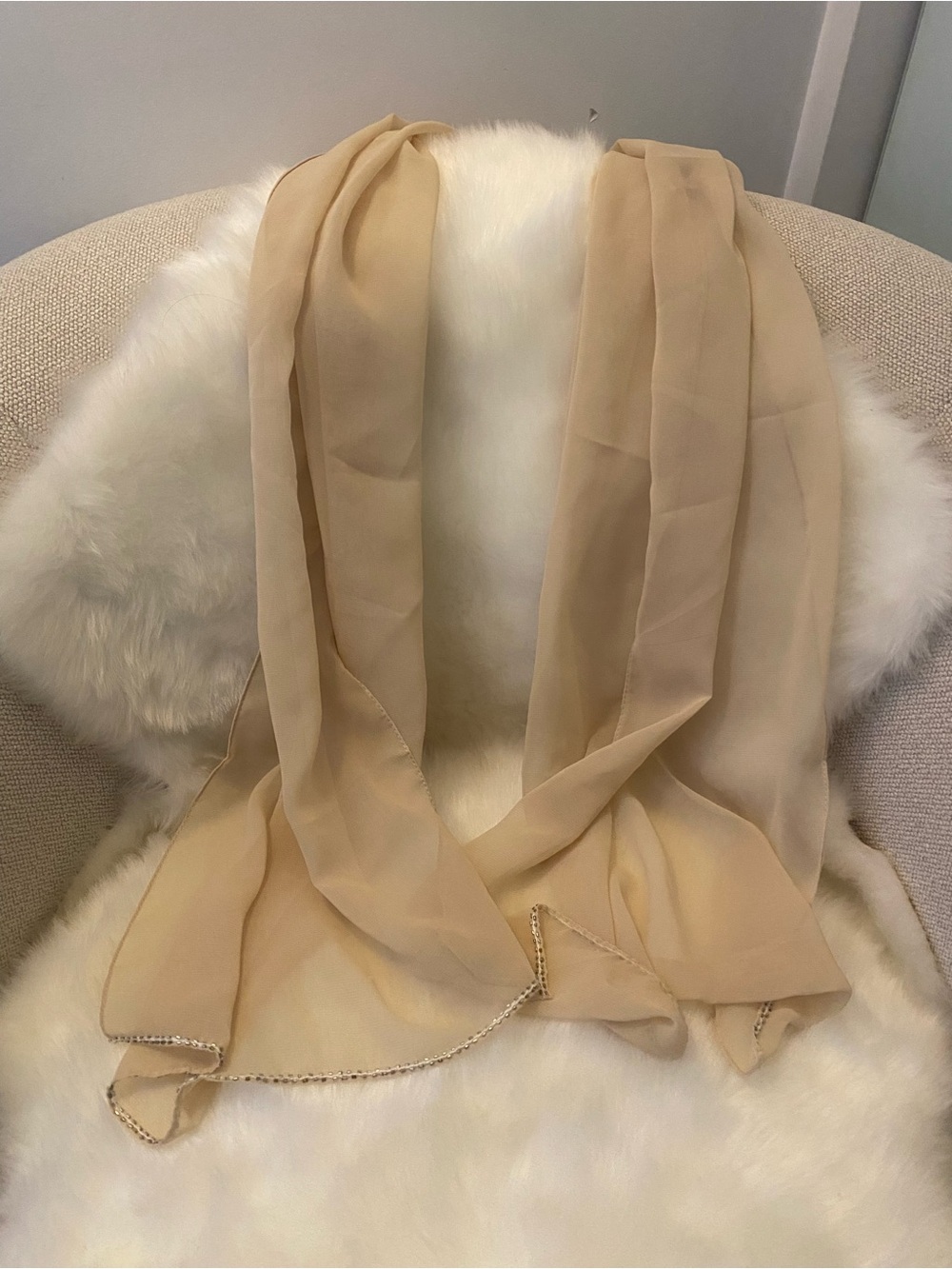 Evening Wrap, Sheer Fabric, Light Beige, 67 Long x 18 Wide